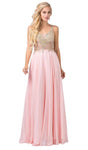 A-line Floor Length Semi Sheer Back Zipper Gathered Jeweled Beaded Fitted Notched Collar Sweetheart Natural Waistline Dress