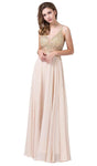 A-line Natural Waistline Notched Collar Sweetheart Beaded Gathered Semi Sheer Back Zipper Jeweled Fitted Floor Length Dress