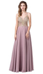 A-line Notched Collar Sweetheart Floor Length Fitted Back Zipper Jeweled Beaded Semi Sheer Gathered Natural Waistline Dress