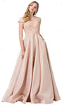 A-line Off the Shoulder Floor Length Applique Open-Back Lace Dress With Rhinestones