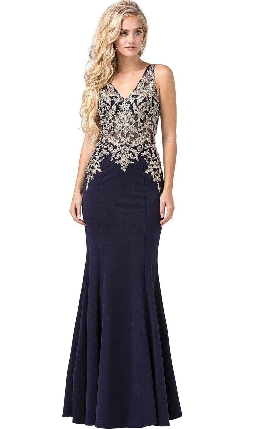 Dancing Queen - 2496 Sleeveless Embroidered V-neck Trumpet Dress
