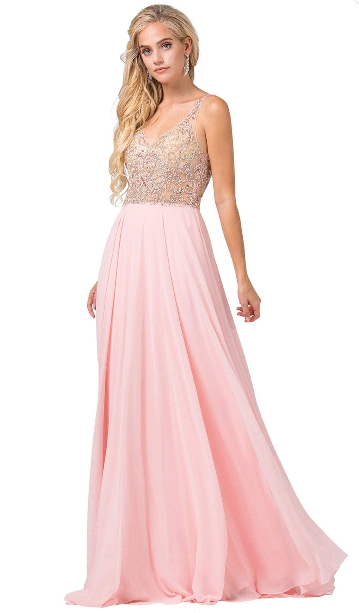 Dancing Queen - 2513 Beaded Embellished Illusion Bodice Chiffon Gown