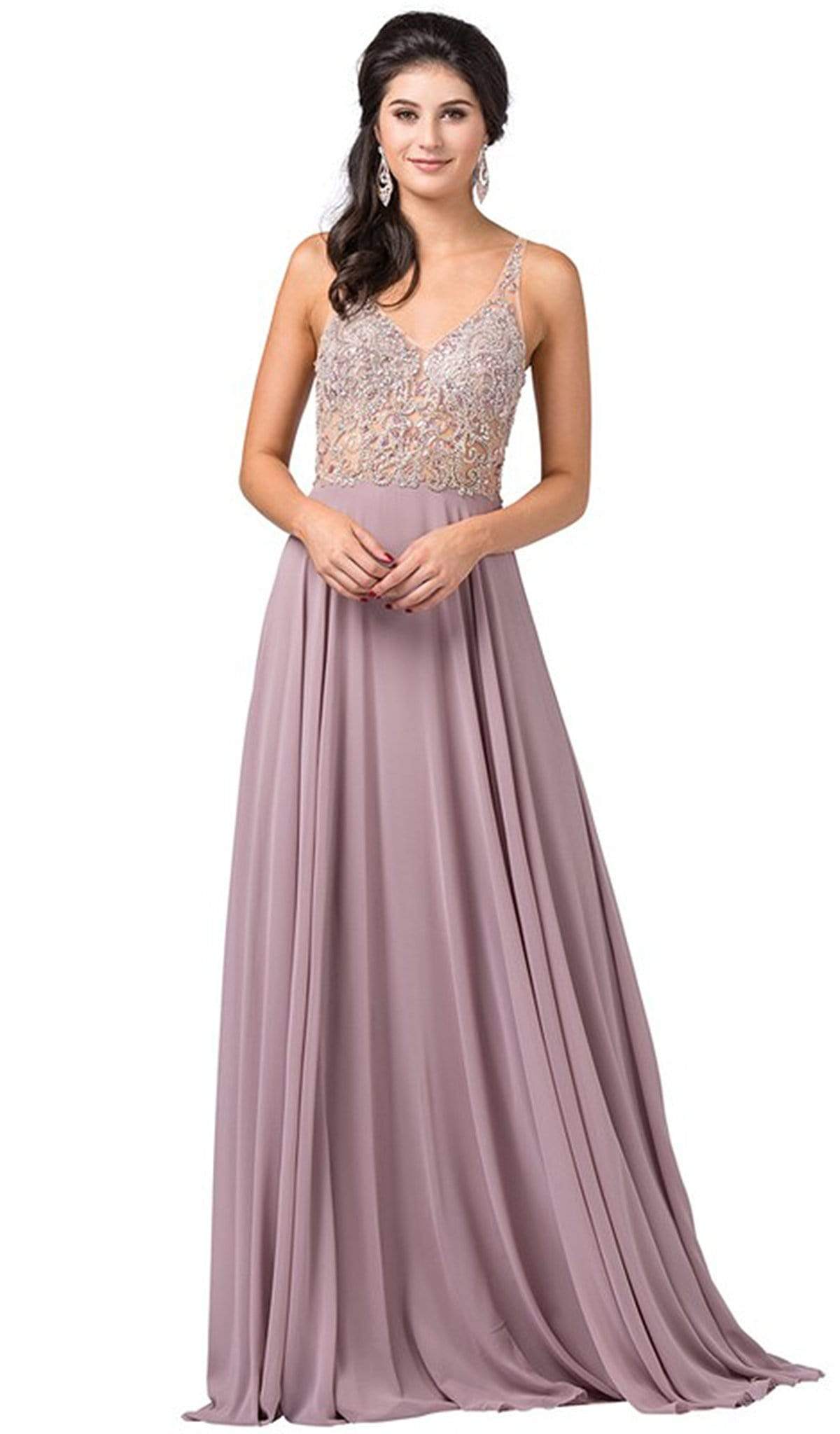 Dancing Queen - 2513 Beaded Embellished Illusion Bodice Chiffon Gown
