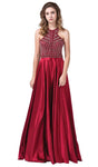 A-line Floor Length Sleeveless Halter Open-Back Wrap Fitted Glittering Evening Dress with a Brush/Sweep Train