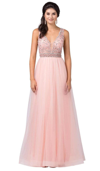 Sophisticated A-line V-neck Floor Length Fitted Glittering Open-Back Sleeveless Pageant Dress/Prom Dress