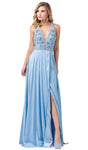 Sophisticated A-line Illusion Beaded Sheer Slit Halter Plunging Neck Sleeveless Natural Waistline Lace Fall Dress with a Brush/Sweep Train