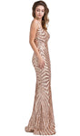 V-neck Floor Length Sleeveless Spaghetti Strap Sheath Fitted Sequined Sheath Dress with a Brush/Sweep Train