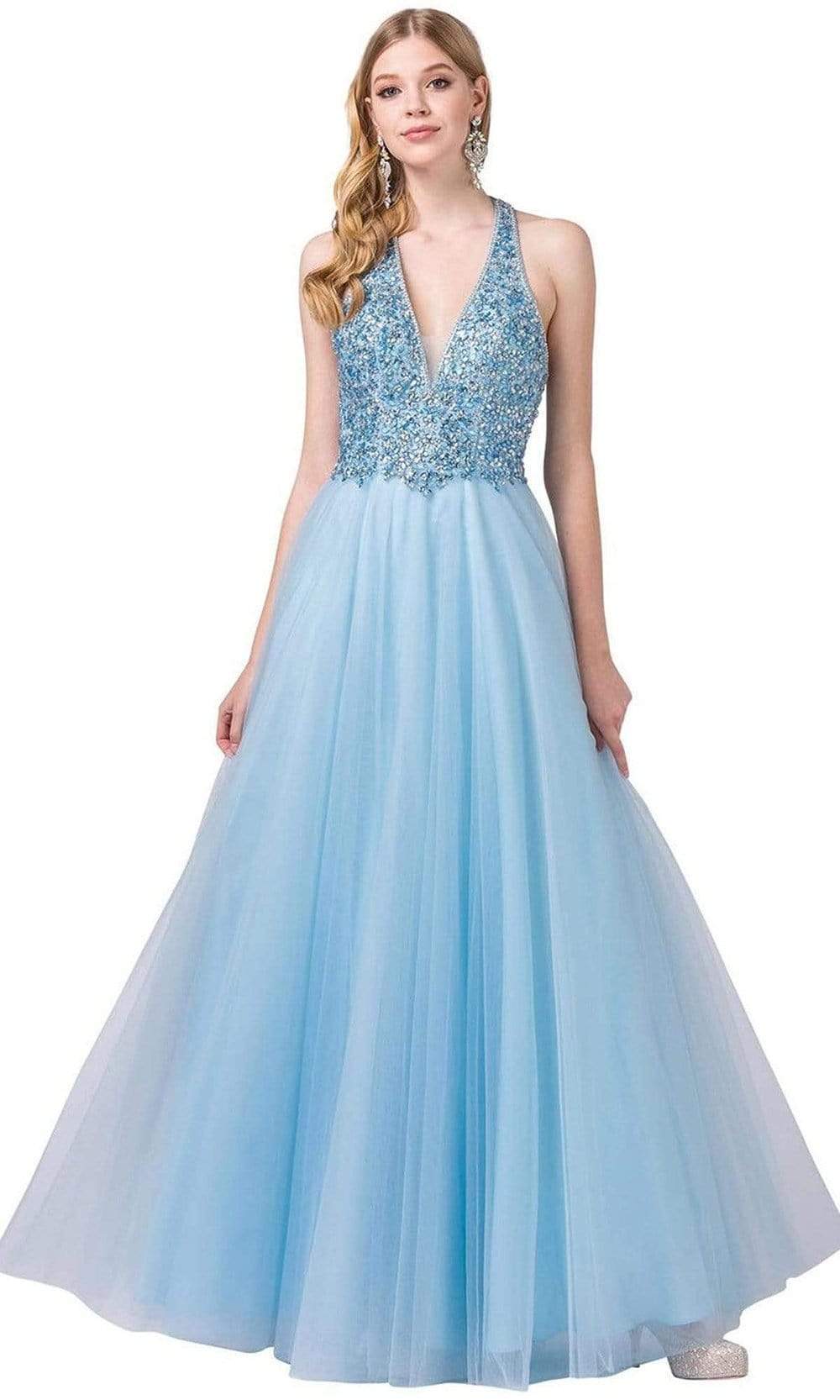 Dancing Queen - 2532 Embellished Deep Halter V-neck A-line Gown
