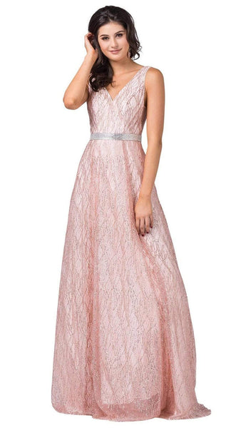 Tall A-line V-neck Sleeveless Floor Length Glittering Illusion Back Zipper Mesh V Back Natural Waistline Prom Dress