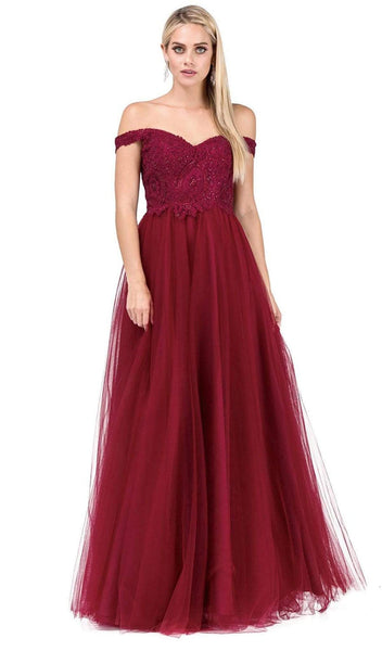 Sophisticated A-line Embroidered Fitted Floor Length Off the Shoulder Dress