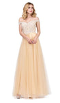 Sophisticated A-line Floor Length Off the Shoulder Fitted Embroidered Dress