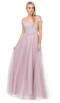 Sophisticated A-line Off the Shoulder Embroidered Fitted Floor Length Dress