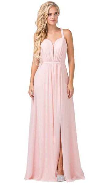 Sophisticated A-line Floor Length Sweetheart Natural Waistline Sleeveless Full-Skirt Slit Open-Back Ruched Back Zipper Sheer Dress