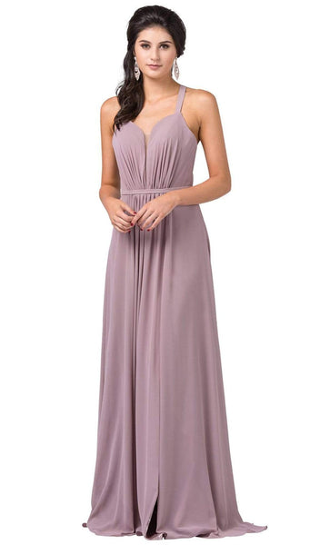 Sophisticated A-line Floor Length Back Zipper Ruched Slit Sheer Open-Back Sweetheart Natural Waistline Full-Skirt Sleeveless Dress