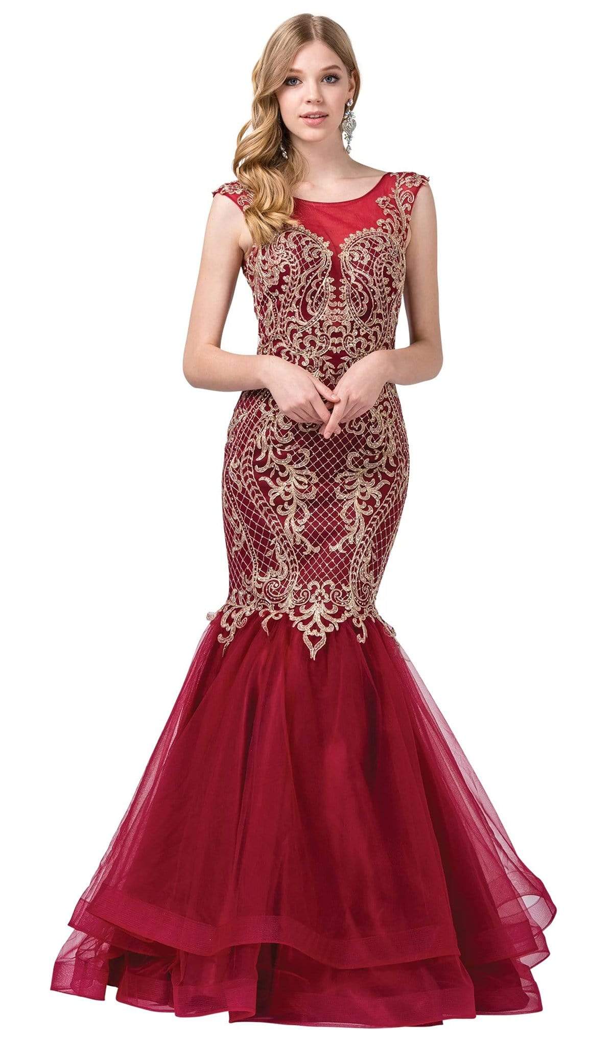 Dancing Queen - 2546 Embroidered Scoop Tiered Mermaid Dress