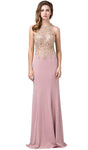 Floor Length Sleeveless Embroidered Open-Back Fitted Fit-and-Flare Mermaid Halter Dress with a Brush/Sweep Train