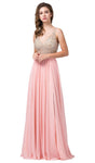 A-line V-neck Natural Waistline Floor Length Flowy Illusion Semi Sheer Slit Fitted Beaded Gathered Back Zipper Sleeveless Evening Dress/Prom Dress