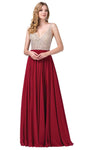 A-line V-neck Floor Length Natural Waistline Sleeveless Flowy Semi Sheer Back Zipper Slit Illusion Fitted Beaded Gathered Evening Dress/Prom Dress