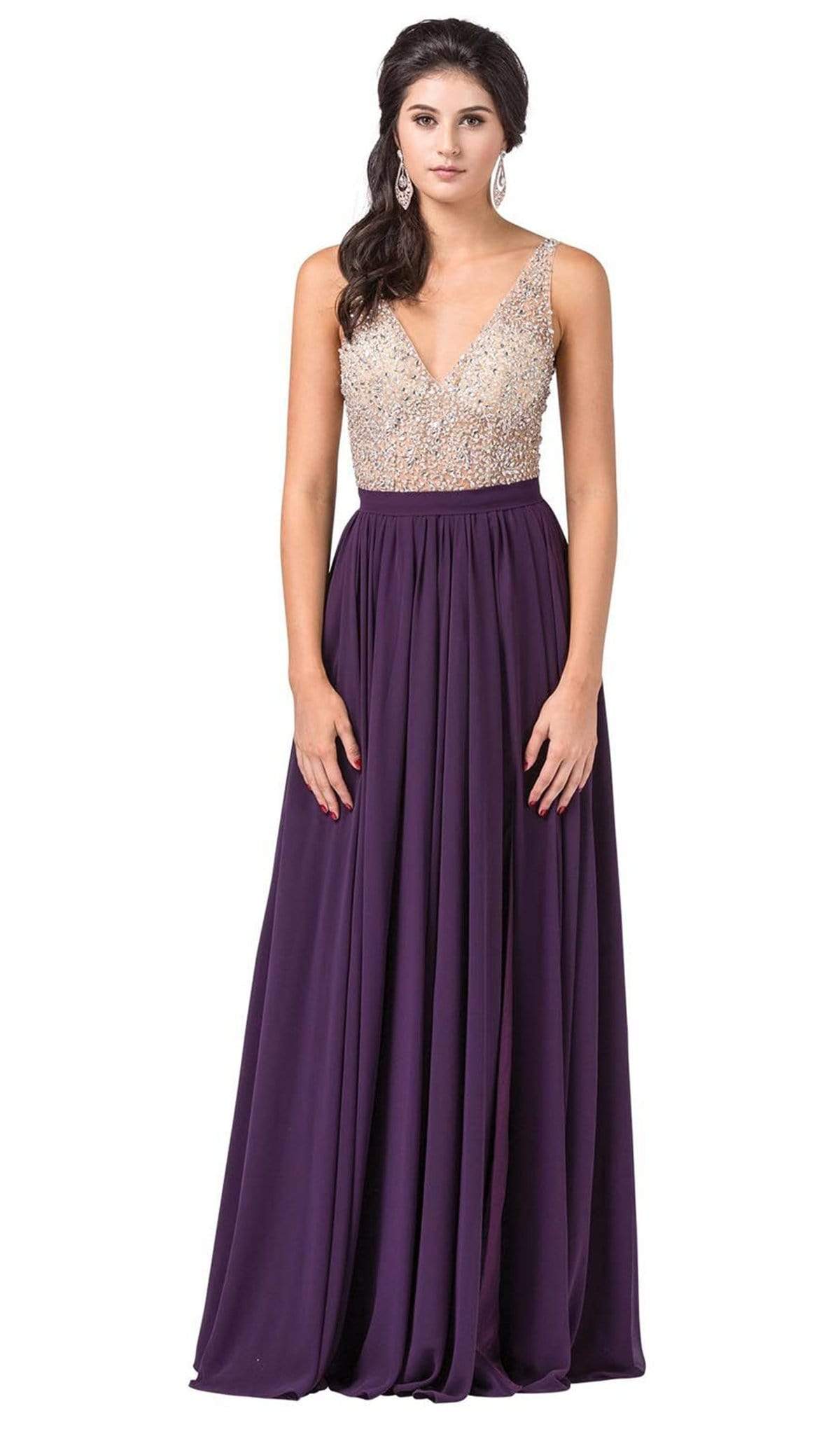 Dancing Queen - 2569 Illusion Beaded Bodice Flowy Prom Dress
