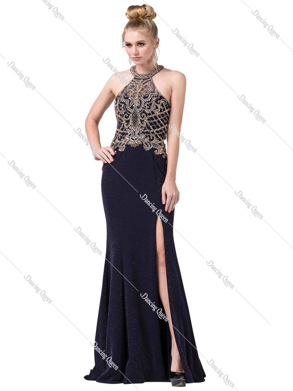 Dancing Queen - 2583 Beaded Multi-Cutout High Slit Gown
