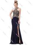 Halter Sweetheart Illusion Slit Cutout Racerback Beaded Mermaid Dress