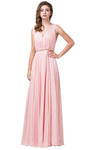A-line V-neck Tulle Full-Skirt Sleeveless Natural Waistline Cutout Belted Gathered Ruched Mesh Grecian V Back Dress With Rhinestones