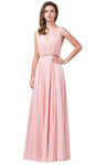 A-line V-neck Full-Skirt Natural Waistline Sleeveless Tulle Gathered Belted Mesh Cutout Grecian V Back Ruched Dress With Rhinestones