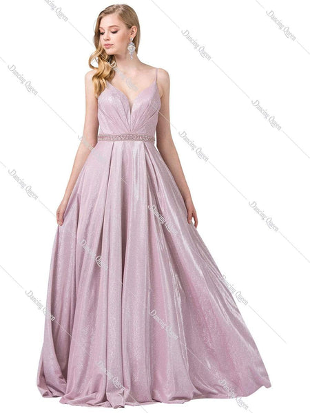 Tall A-line V-neck Floor Length Metallic Sheer Back Zipper Beaded Open-Back Pleated Plunging Neck Spaghetti Strap Natural Waistline Dress