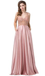 A-line V-neck Sleeveless Spaghetti Strap V Back Fitted Illusion Floor Length Dress