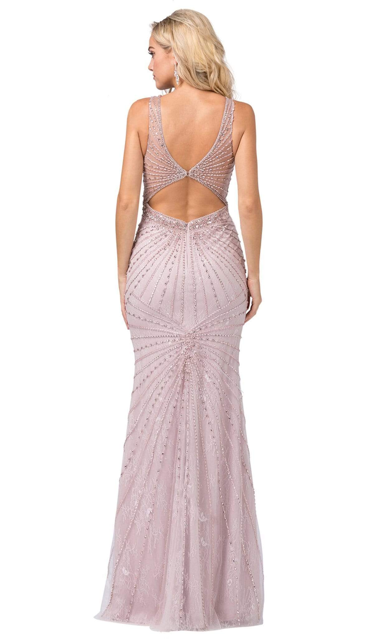 Dancing Queen - 2615 Beaded Illusion Jewel Simple Prom Gown
