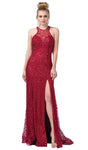 Sexy Sophisticated Open-Back Mesh Fitted Glittering Sequined Back Zipper Backless Illusion Wrap Slit Natural Waistline Sheath Jeweled Neck Halter Sweetheart Floor Length Polyester Sheath Dress/Evening