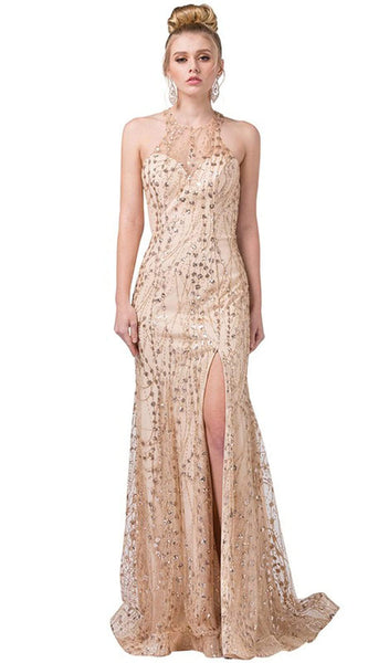 Sexy Sophisticated Sheath Fitted Glittering Wrap Slit Illusion Backless Open-Back Sequined Mesh Back Zipper Polyester Floor Length Natural Waistline Jeweled Neck Halter Sweetheart Sheath Dress/Evening