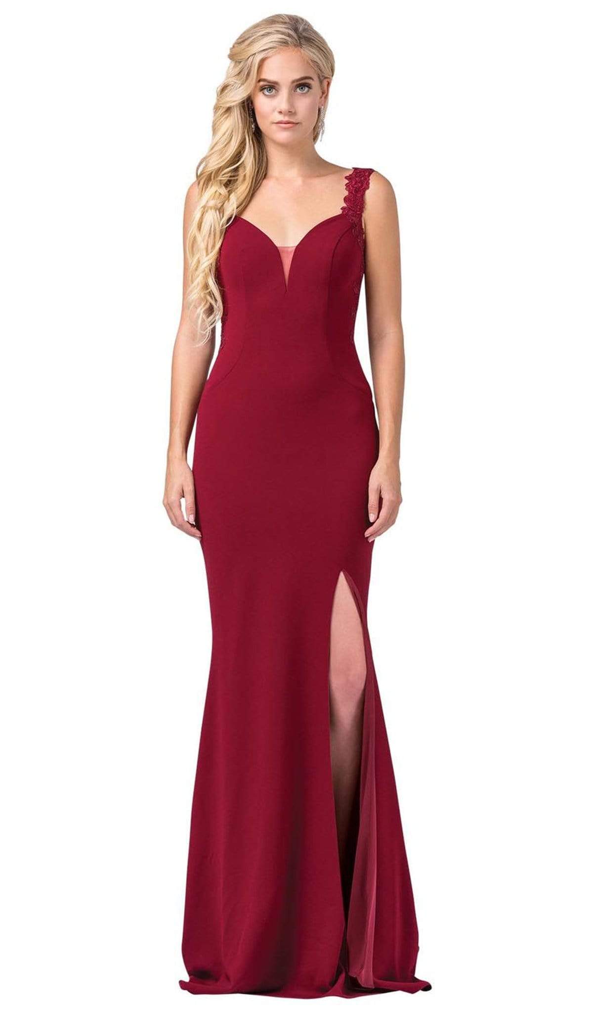 Dancing Queen - 2623 Applique Deep V-neck Trumpet Dress
