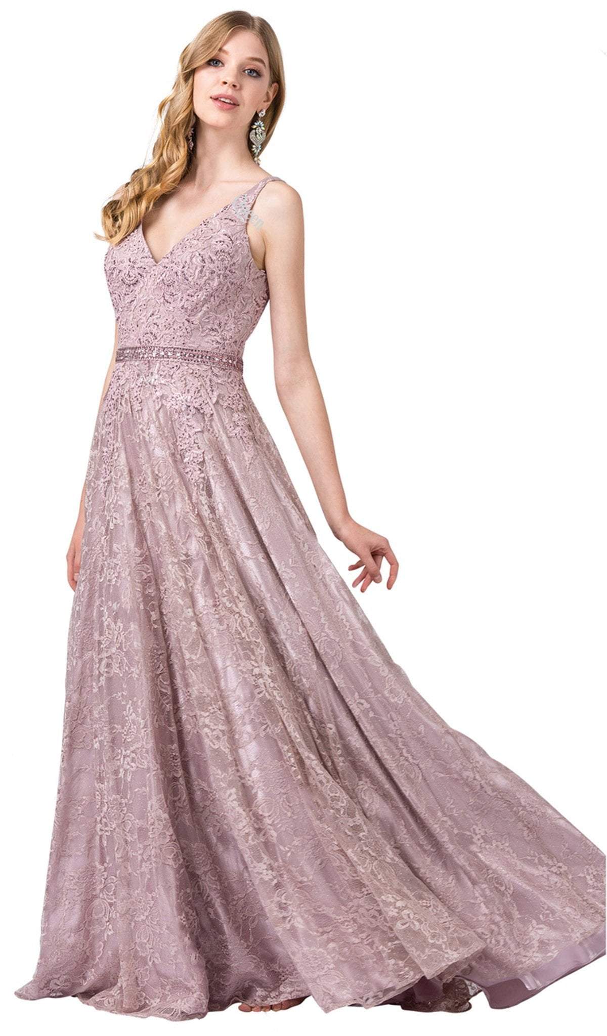 Dancing Queen - 2646 Lace Embroidered V-Neck Prom Dress