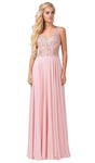 Sophisticated A-line V-neck Natural Waistline Sleeveless Floor Length Back Zipper Fitted Evening Dress