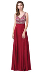 A-line V-neck Floor Length Sleeveless Plunging Neck Natural Waistline Flowy Jeweled Beaded Back Zipper Sheer General Print Evening Dress