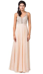 A-line V-neck Sleeveless Natural Waistline Plunging Neck Back Zipper Beaded Jeweled Flowy Sheer General Print Floor Length Evening Dress