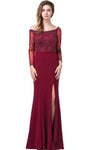 Natural Waistline Glittering Fitted Slit Back Zipper Sheer Floor Length Bateau Neck Fit-and-Flare Sheath Mermaid Long Sleeves Sheath Dress