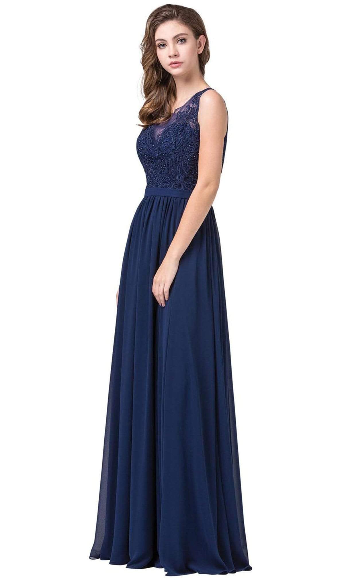Dancing Queen - 2677 Illusion Neckline Beaded Lace Bodice Chiffon Gown
