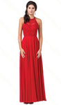 A-line Halter Fitted Beaded Open-Back Pleated Floor Length Evening Dress/Prom Dress