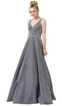 A-line V-neck Belted Glittering Fitted Beaded Sheer Floor Length Sleeveless Elasticized Natural Waistline Plunging Neck Dress