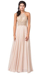 A-line Natural Waistline Sleeveless Lace Floor Length Fitted Applique Back Zipper Flowy Halter Dress