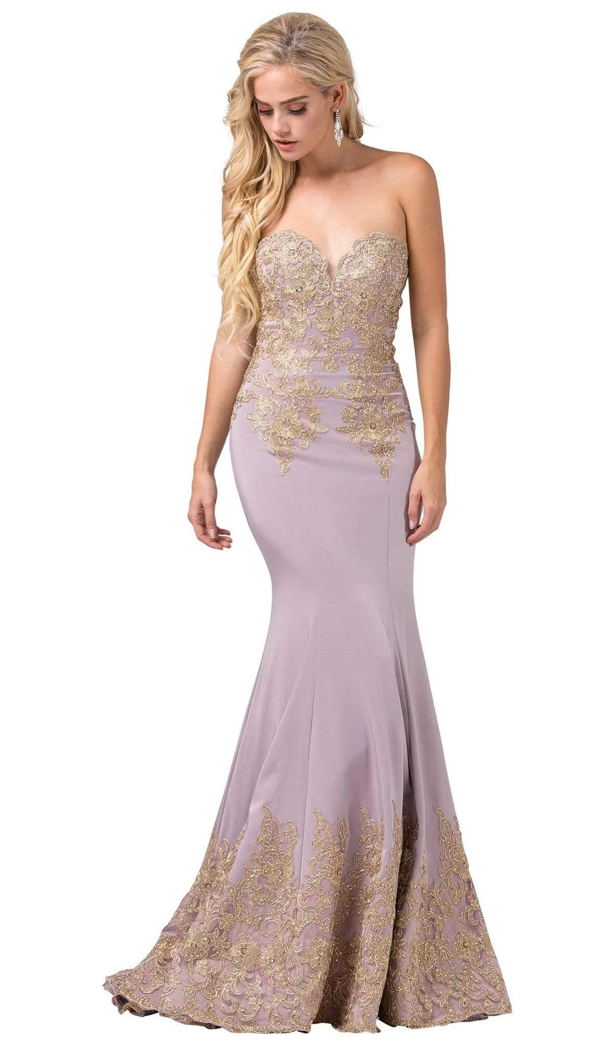 Dancing Queen - 2718 Gilded Plunging Sweetheart Trumpet Gown
