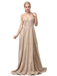 A-line V-neck Sleeveless Spaghetti Strap Glittering Pleated Wrap Dress with a Brush/Sweep Train