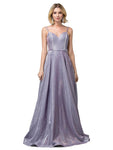 A-line V-neck Sleeveless Spaghetti Strap Wrap Pleated Glittering Dress with a Brush/Sweep Train