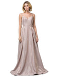 A-line V-neck Sleeveless Spaghetti Strap Wrap Glittering Pleated Dress with a Brush/Sweep Train