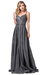 A-line V-neck Sleeveless Spaghetti Strap Wrap Pleated Glittering Dress with a Brush/Sweep Train