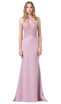 Fitted Embroidered Sleeveless Floor Length Halter Mermaid Dress with a Brush/Sweep Train