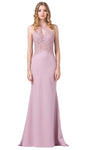 Mermaid Sleeveless Fitted Embroidered Floor Length Halter Dress with a Brush/Sweep Train