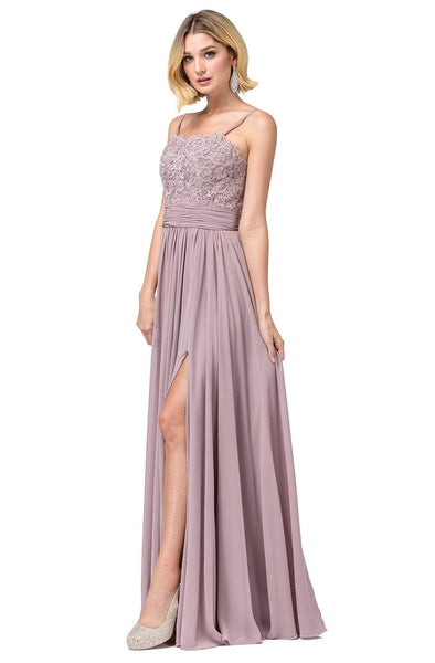 Sophisticated A-line Natural Waistline Sleeveless Floor Length Embroidered Back Zipper Ruched Beaded Square Neck Evening Dress